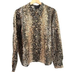 Vintage Y2K August Silk Tan Black 100% Silk Snakeskin Python Button Down Blouse